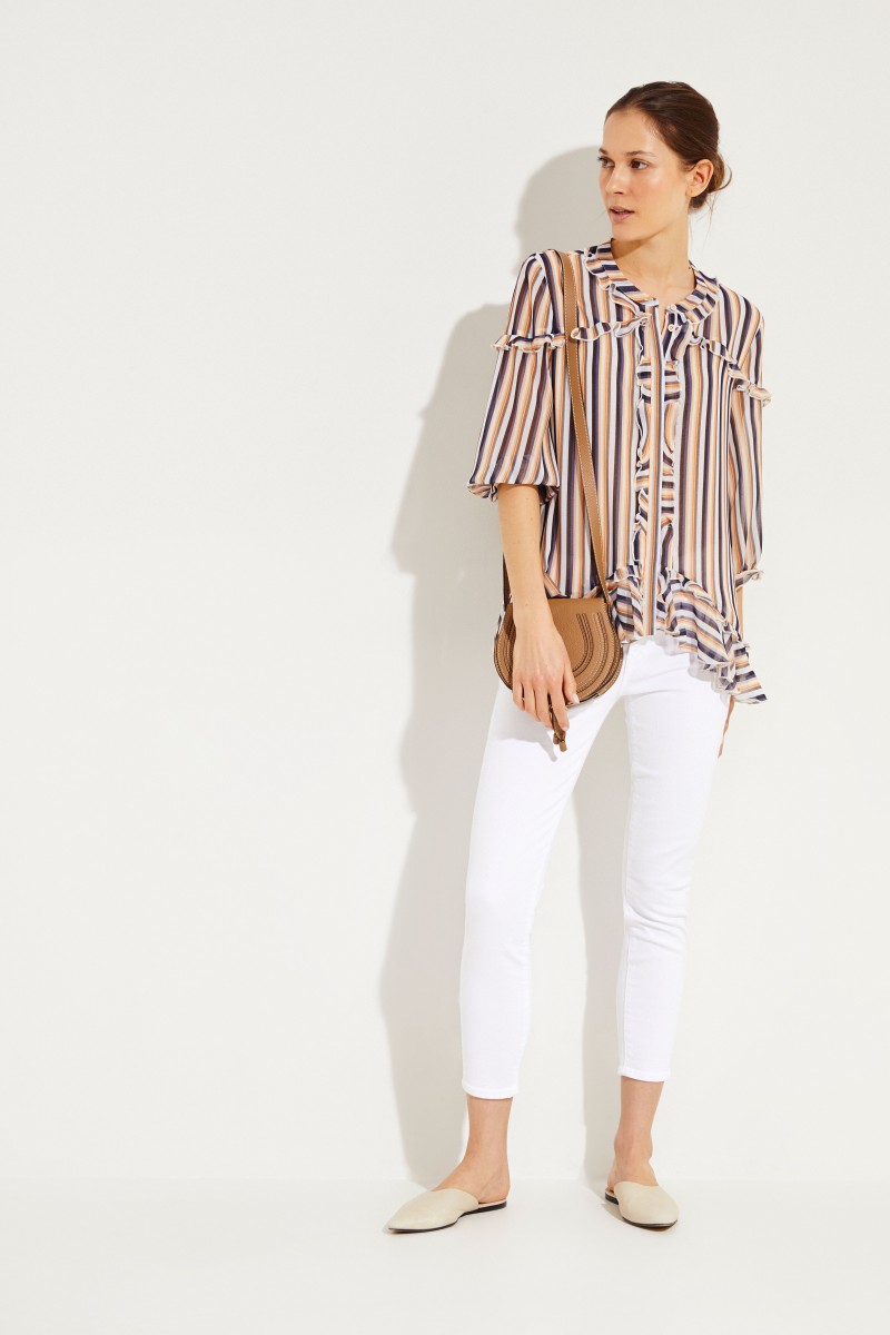 Gestreifte Bluse mit Rüschen Multi