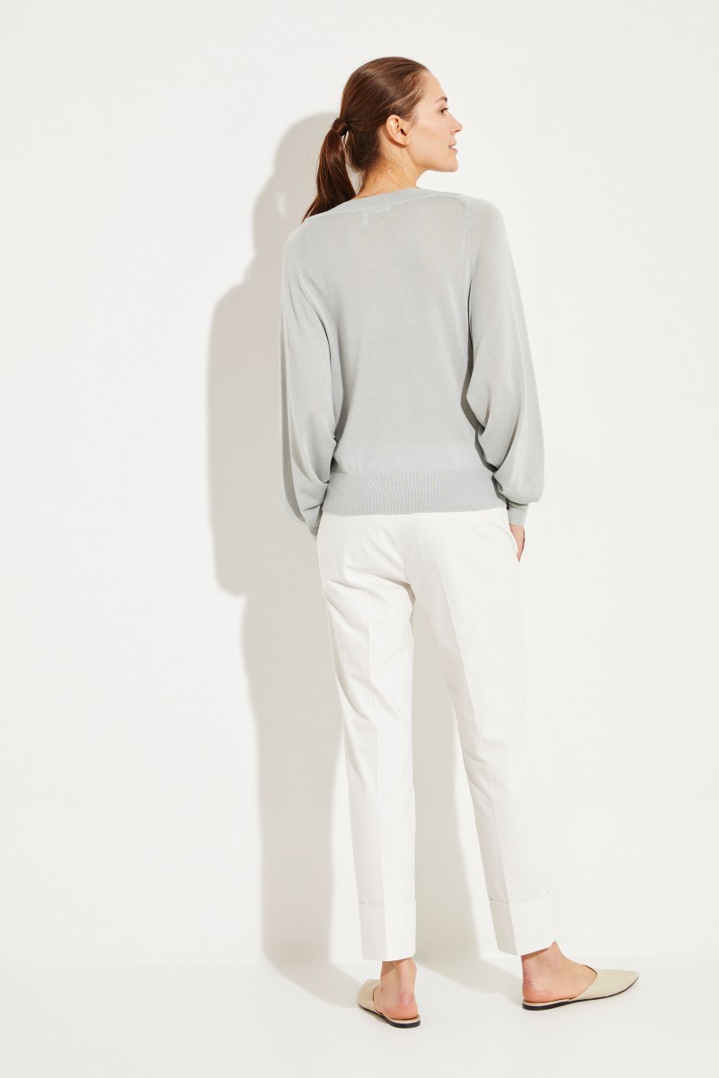 Woll-Seiden-Pullover mit Spitzeneinsatz Bleached Grey