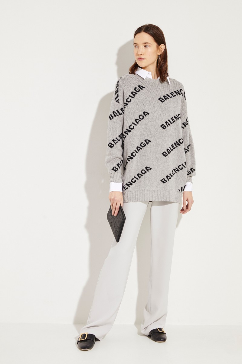 Woll-Pullover mit Logo Grau/Schwarz
