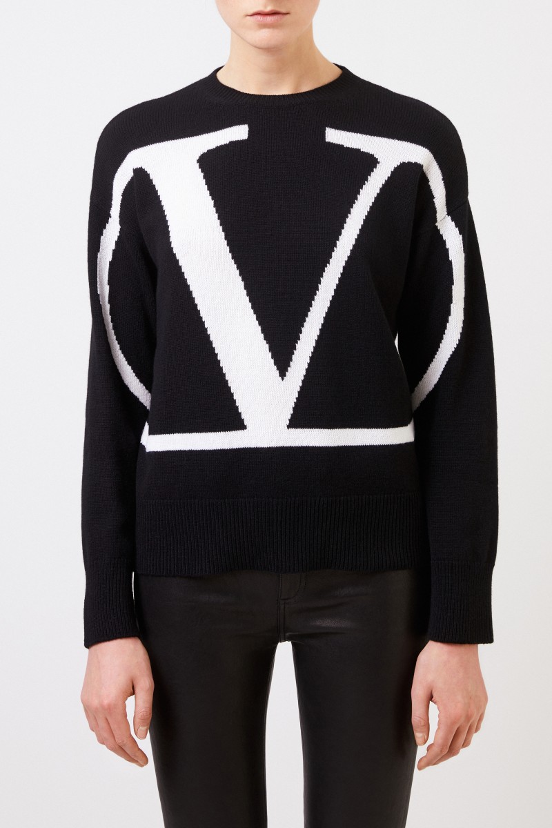Cashmere-Pullover 'V' Schwarz/Weiß