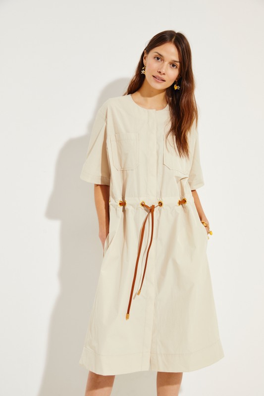 Midikleid mit Kordelzug-Element Beige
