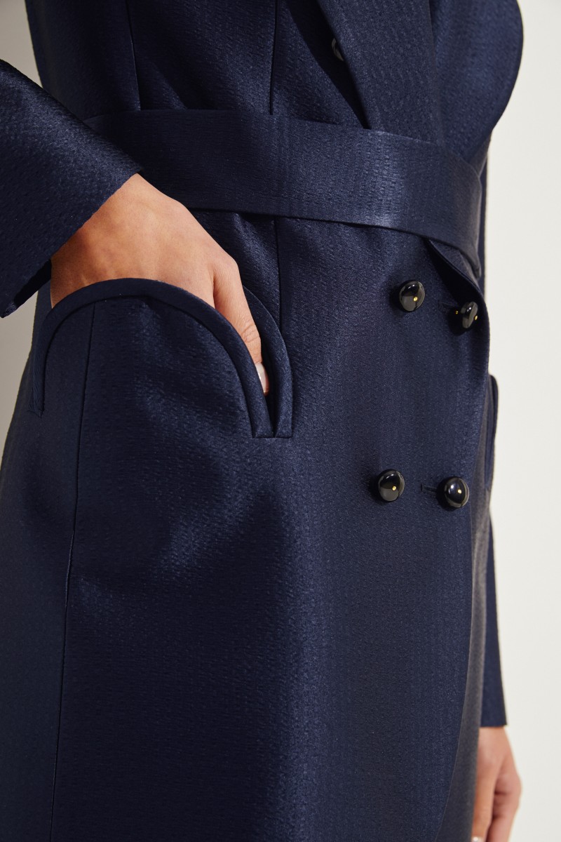 Langer Seiden-Blazer 'Let's Fly Sunshine' Marineblau