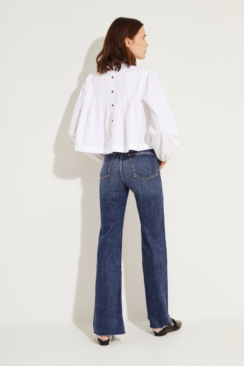 Poplin-Bluse mit Rüschen Weiß