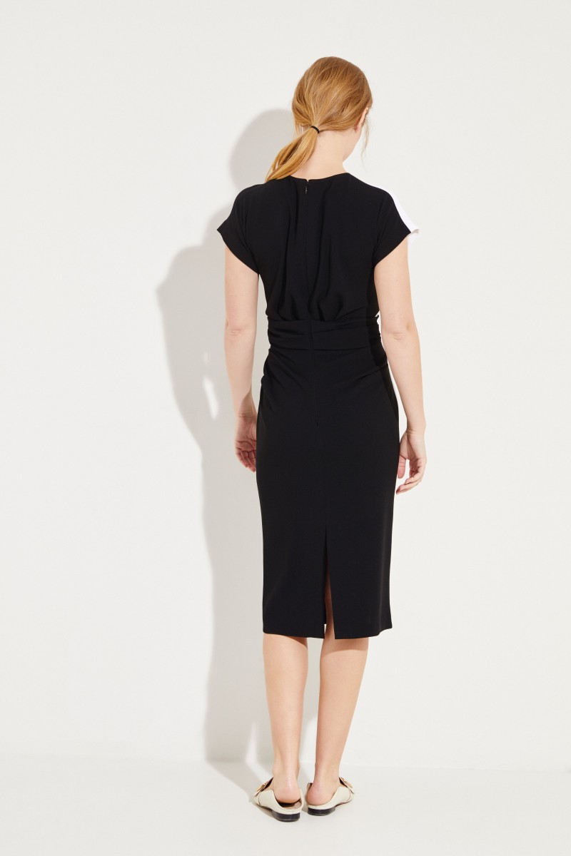 Midi-Kleid mit Raffung Schwarz/Weiß