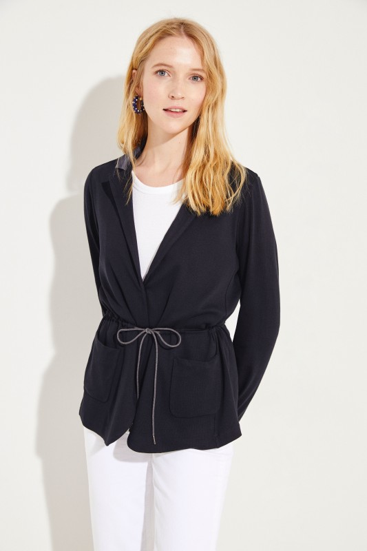 Baumwoll-Blazer mit Tunnlezug Blau