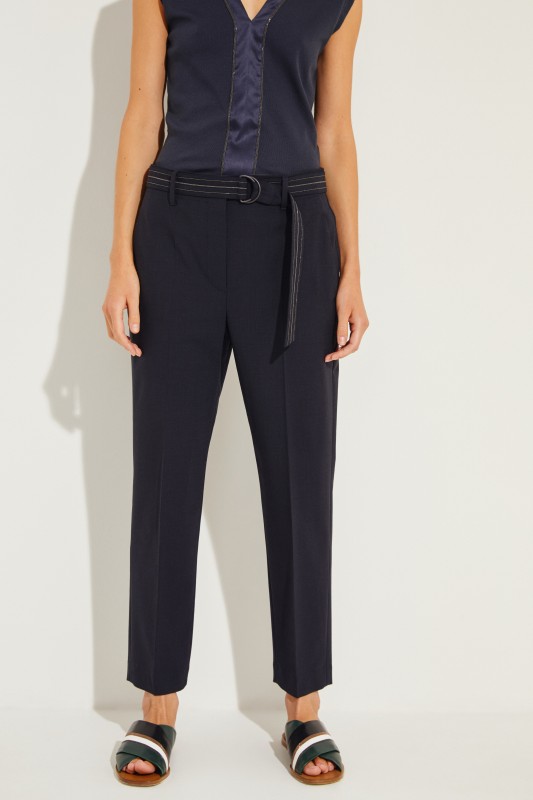 Woll-Hose mit Gürtel Marineblau