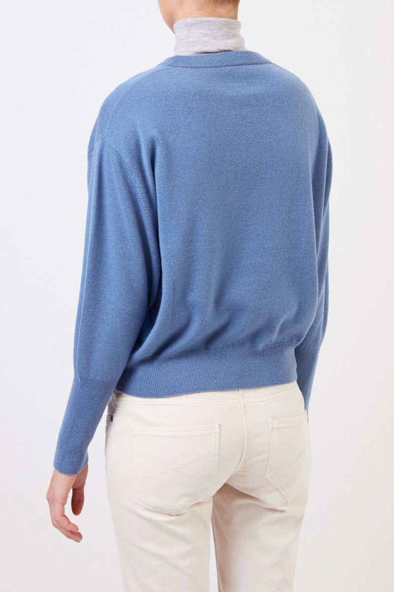 Brunello Cucinelli Cashmere-Pullover mit Perlenverzierung Blau