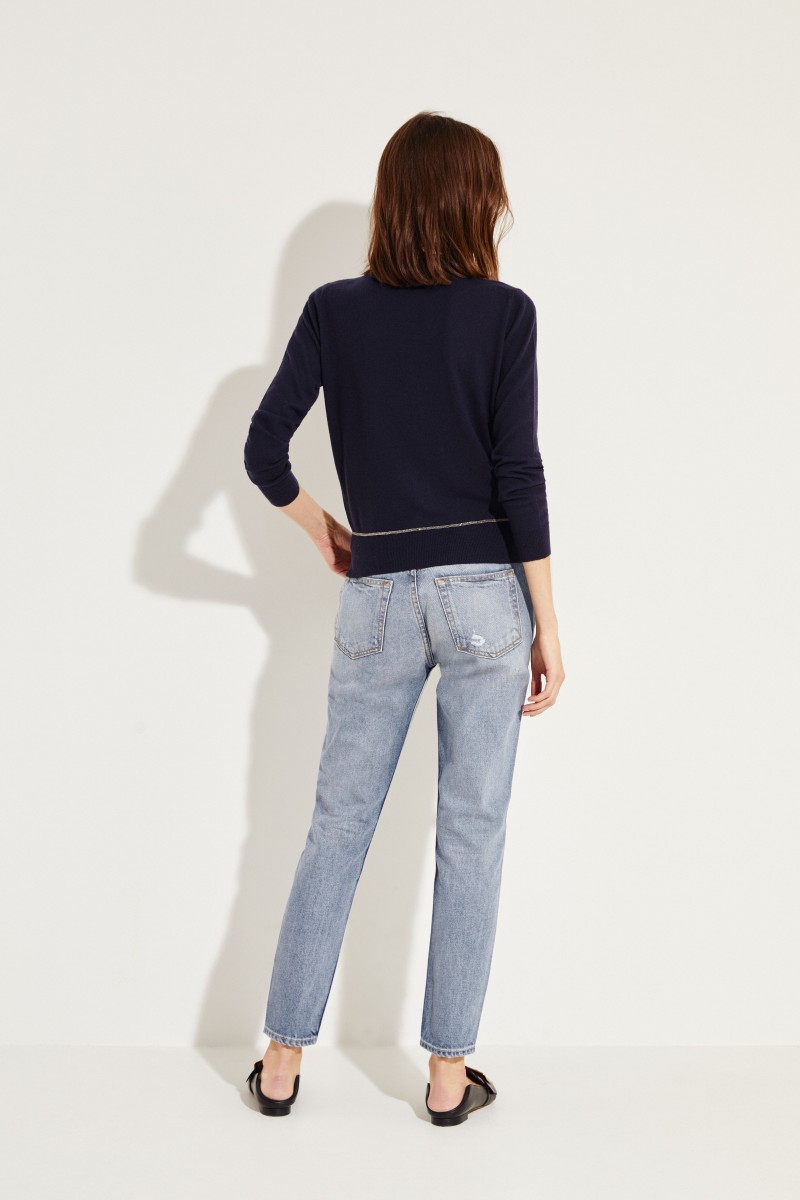 Cashmere-Jacke mit Perlenverzierung Blau