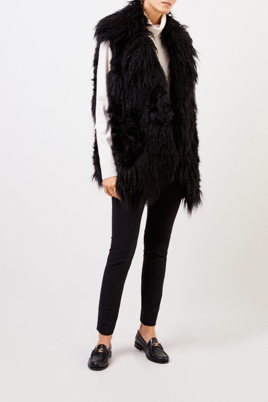 Stella McCartney Langhaar Faux Fur Weste Schwarz