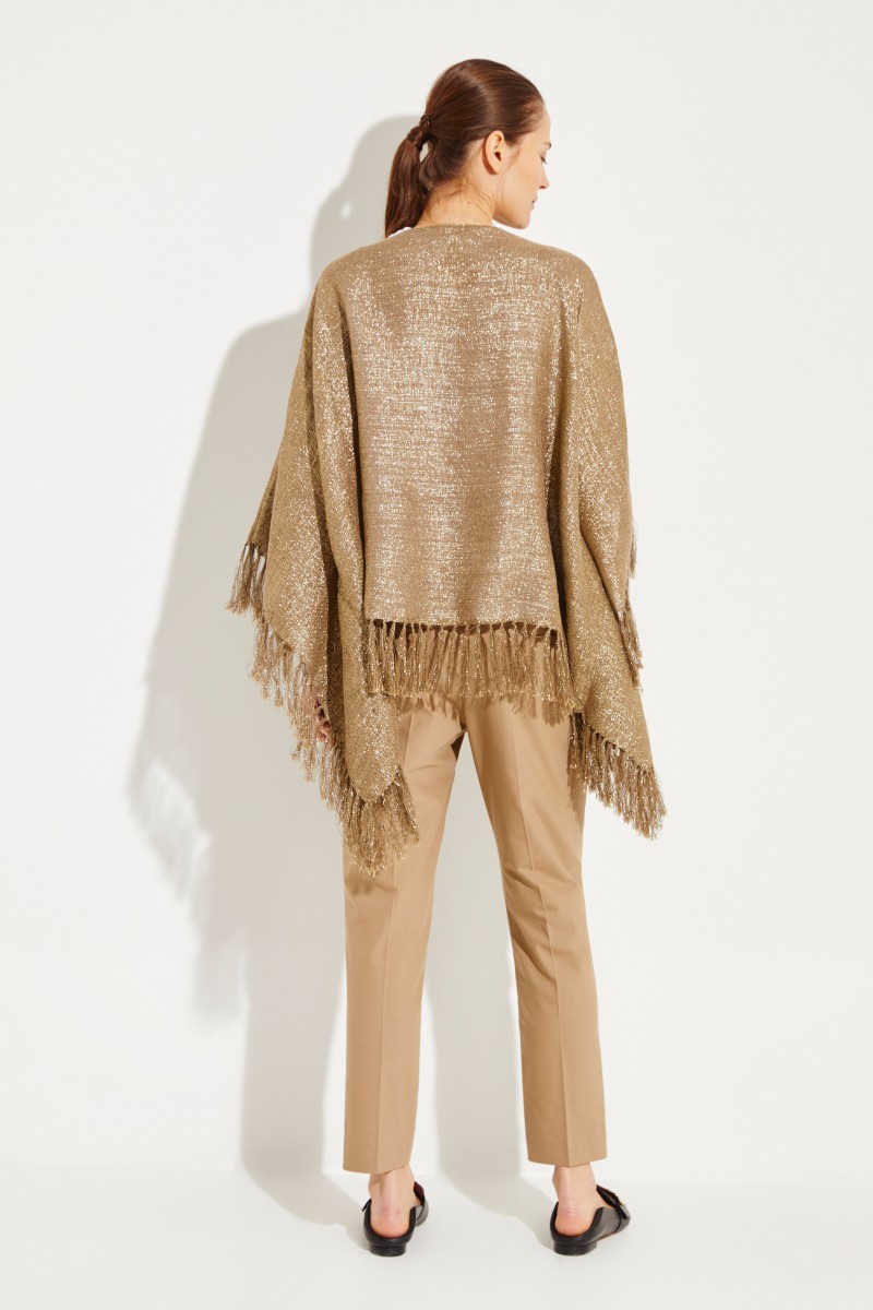Leinen-Poncho mit Lurexdetails Braun/Gold
