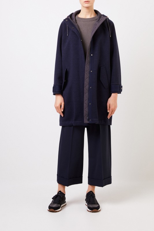 Brunello Cucinelli Woll-Parka mit Kapuze Marineblau