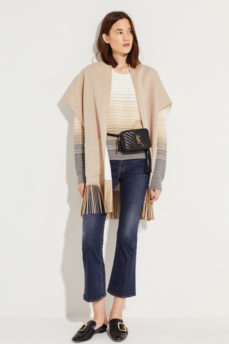 Cape mit Lederfransen-Details Beige