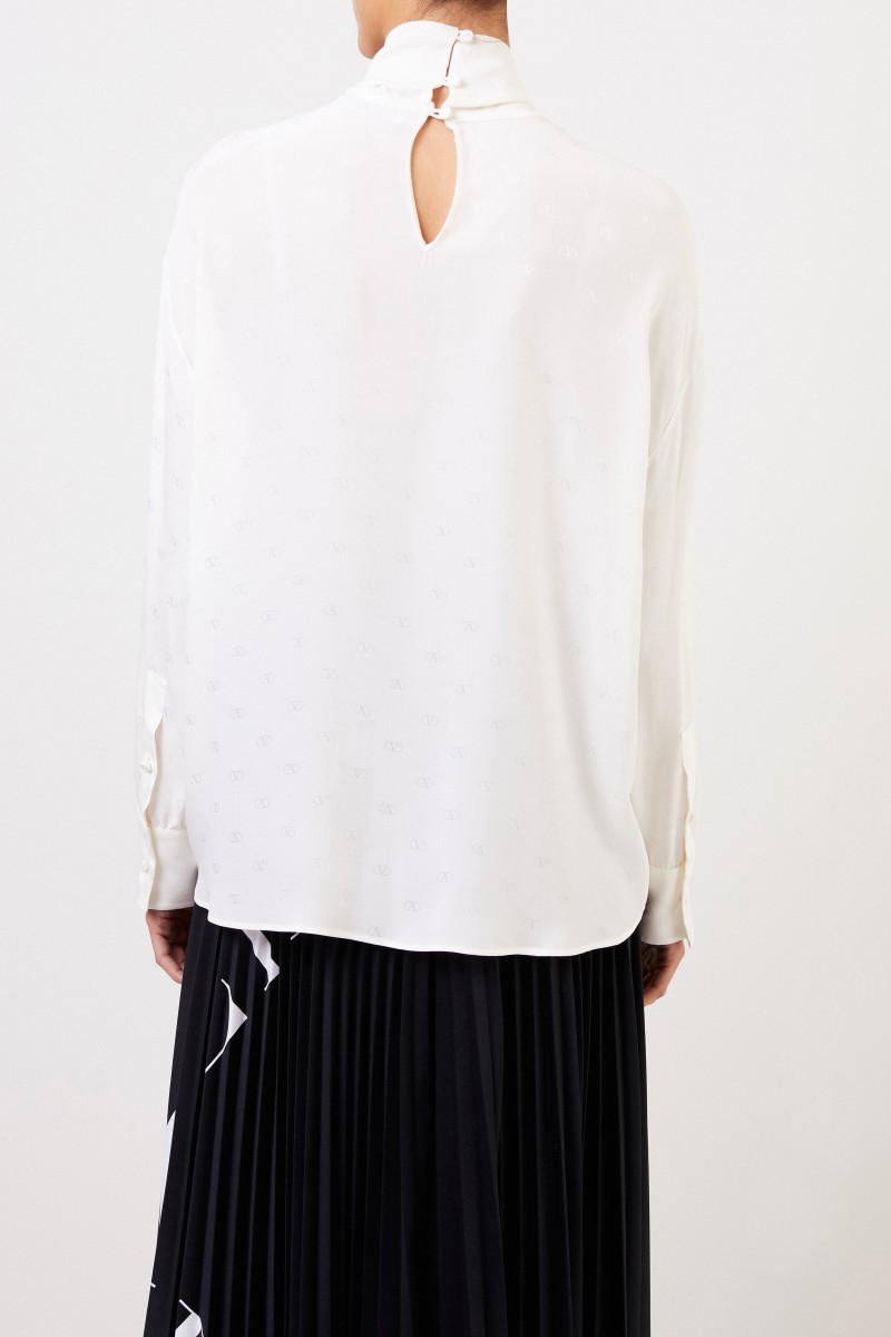 Seiden-Bluse mit Bindedetail Crème