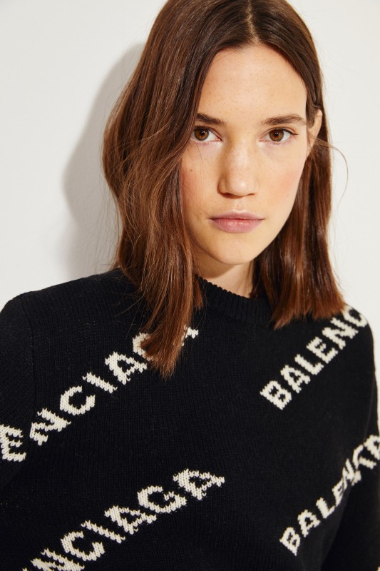 Cropped Wollpullover Schwarz/Weiß