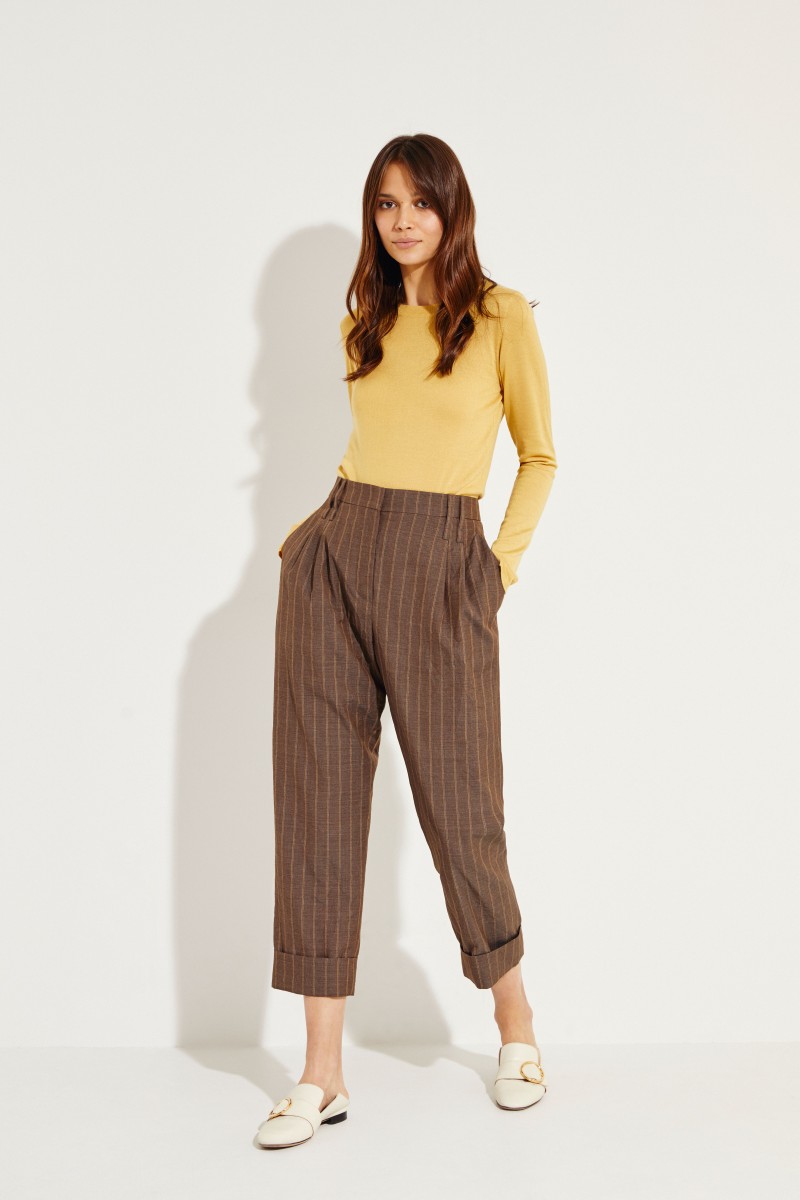 Woll-Hose mit Streifenmuster Braun