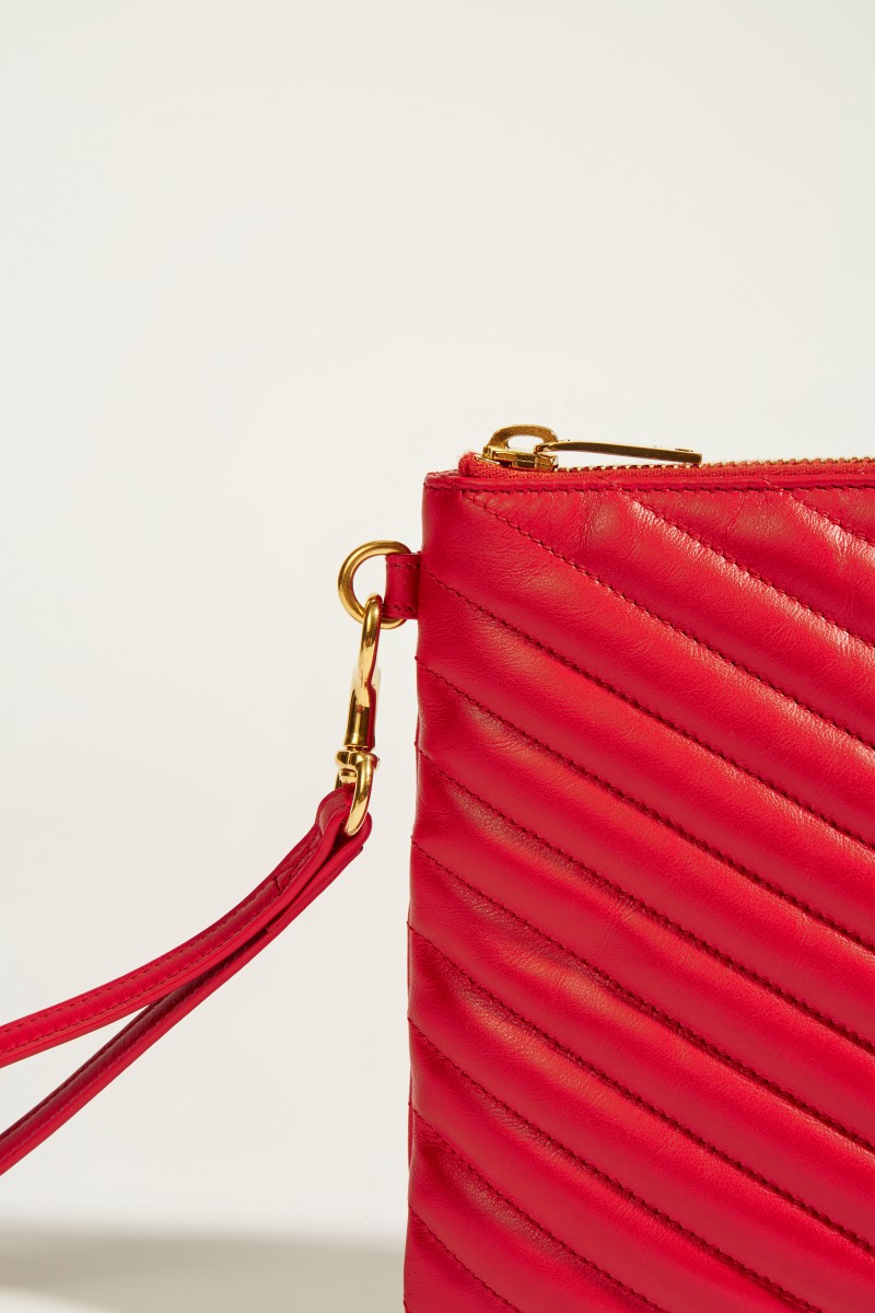 Gesteppte Leder-Clutch mit Logo Rot