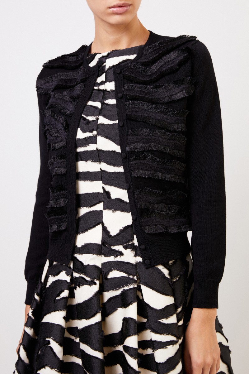 Oscar de la Renta Kurzer Cardigan mit Fransen-Detail Schwarz