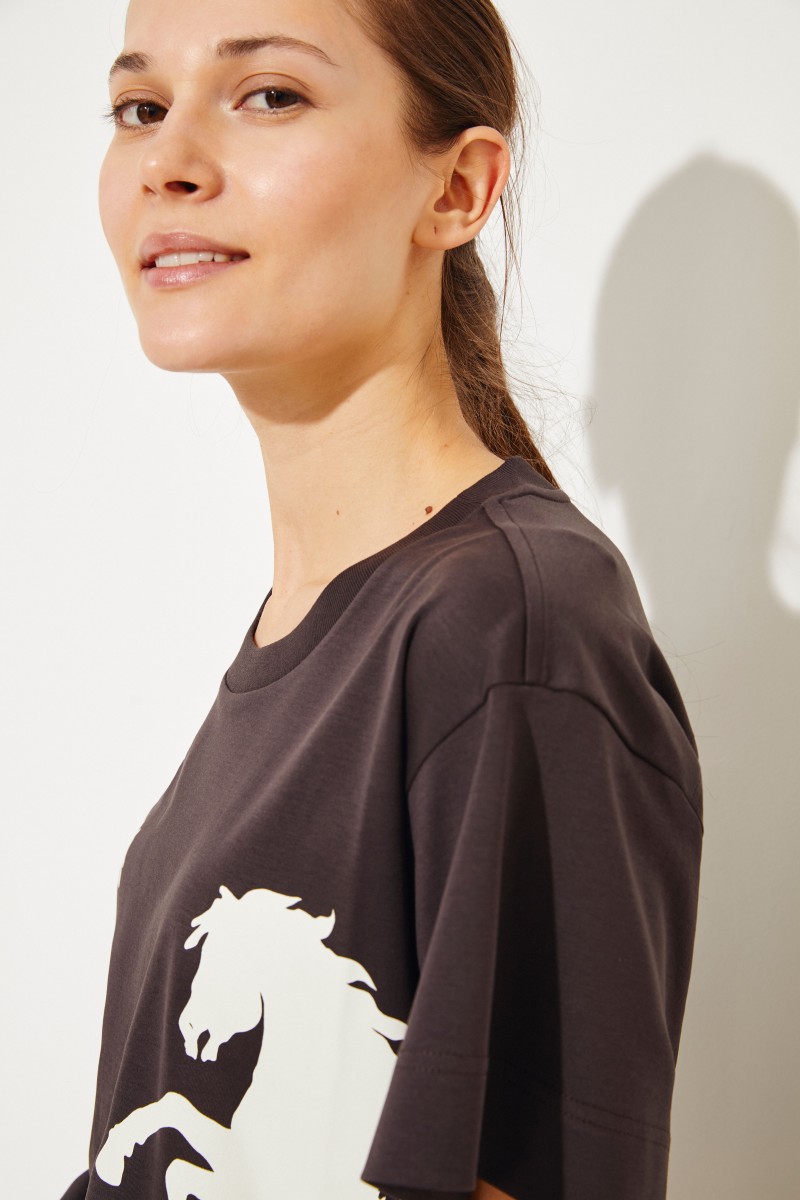 T-Shirt mit Pferde-Aufdruck Braun