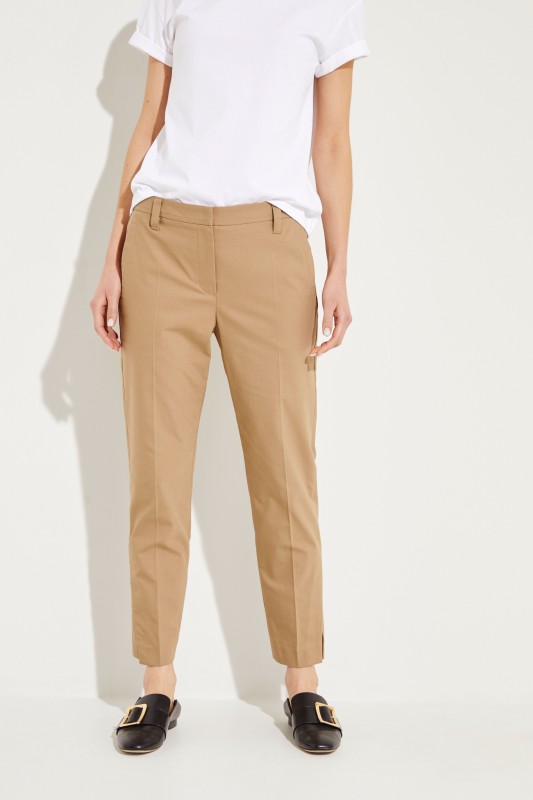 Baumwoll-Hose mit geschlitzten Saumkanten Beige