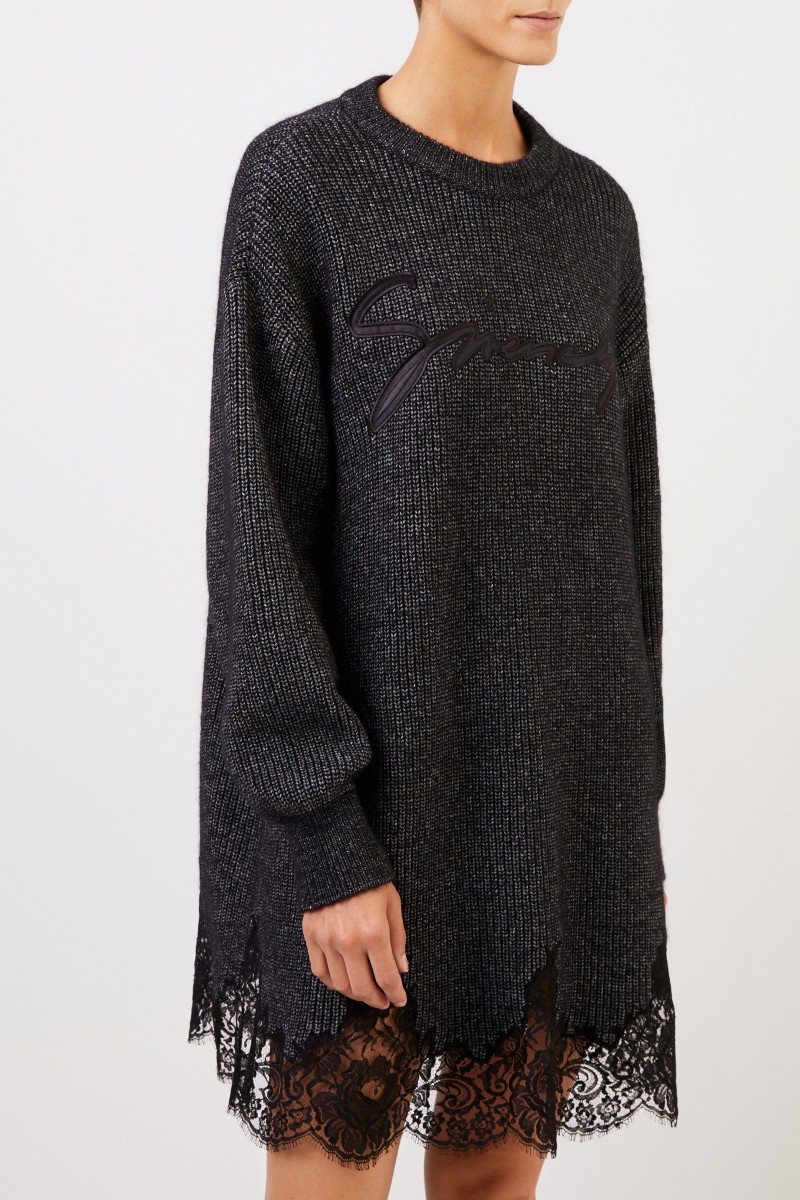 Givenchy Strickkleid mit Spitzendetails Anthrazit