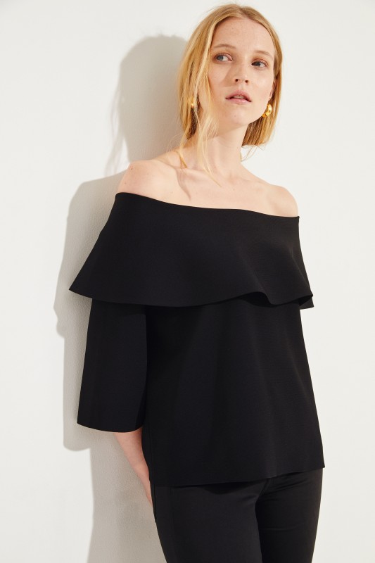 Off-Shoulder Bluse mit Volant Schwarz
