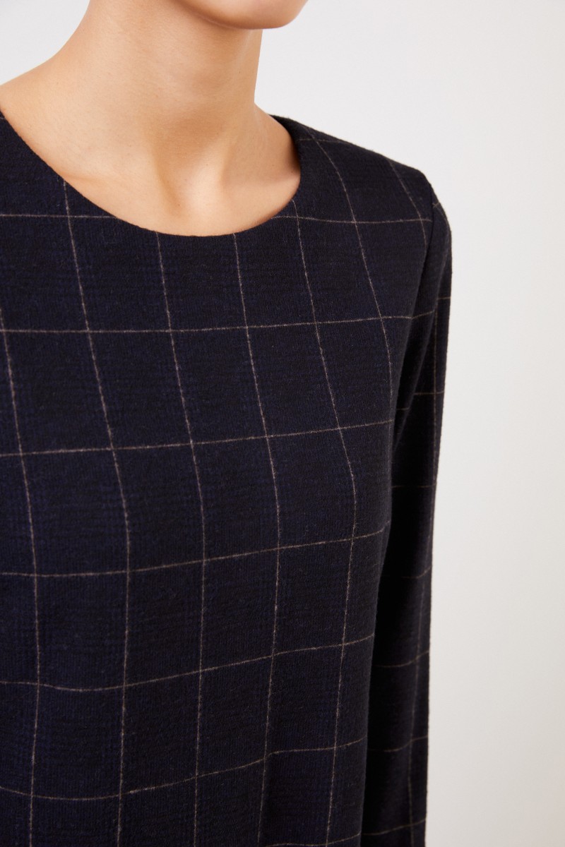 Cappellini Klassisches Woll-Kleid mit Karomuster Blau/Crème