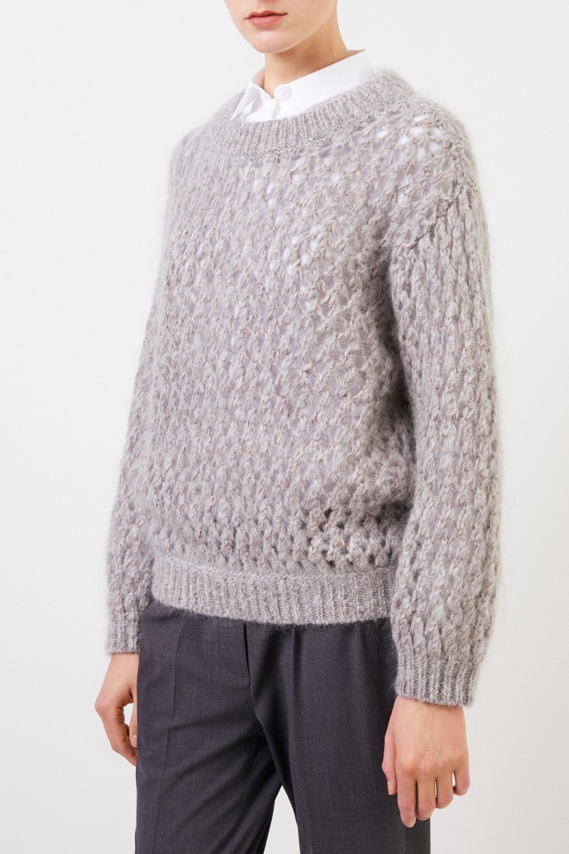 Brunello Cucinelli Grobstrick Mohair-Cashmere-Pullover Grau