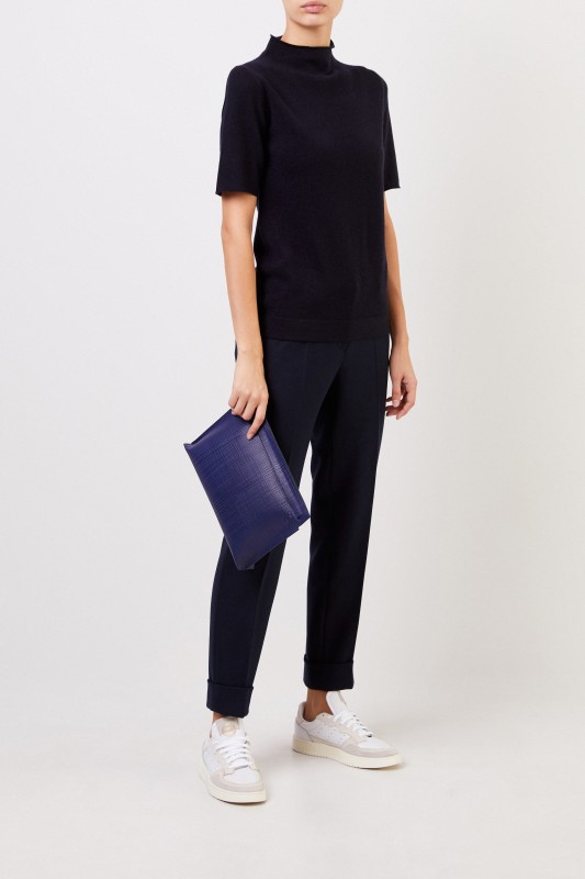 Fabiana Filippi Kurzarm Woll-Seiden-Pullover Marineblau