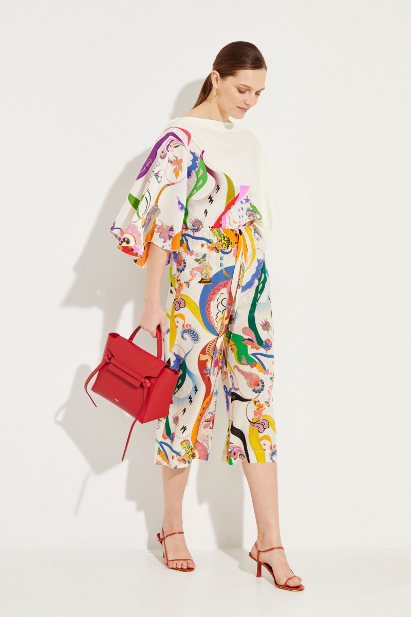 Seiden-Hose mit Print Weiß/Multi