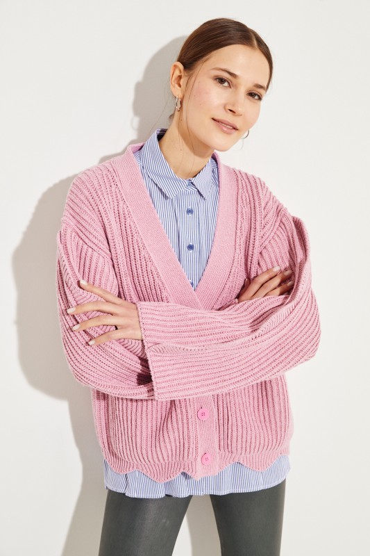 Cardigan mit Muschelsaum Rosé