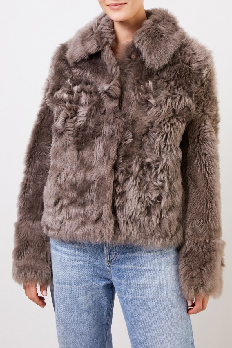 Yves Salomon Lammfelljacke mit Kragen Braun/Grau
