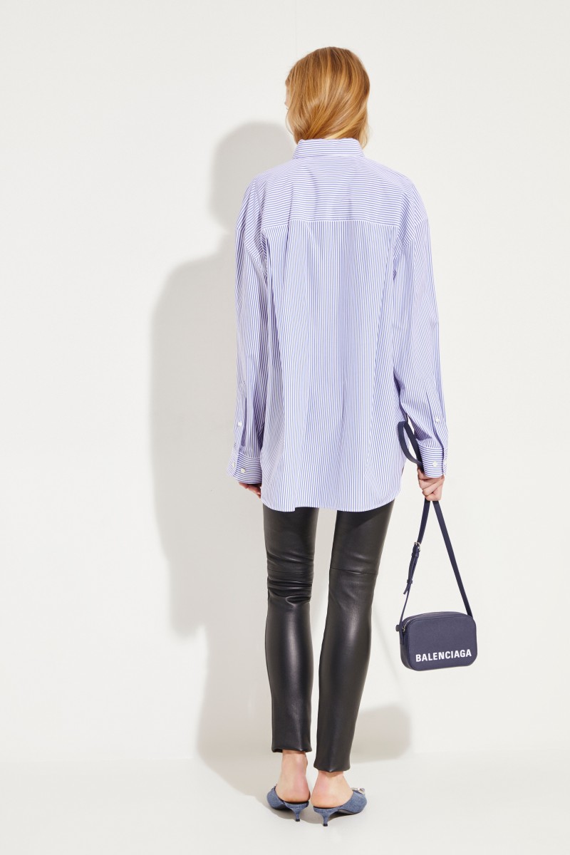 Oversize Bluse Blau/Weiß
