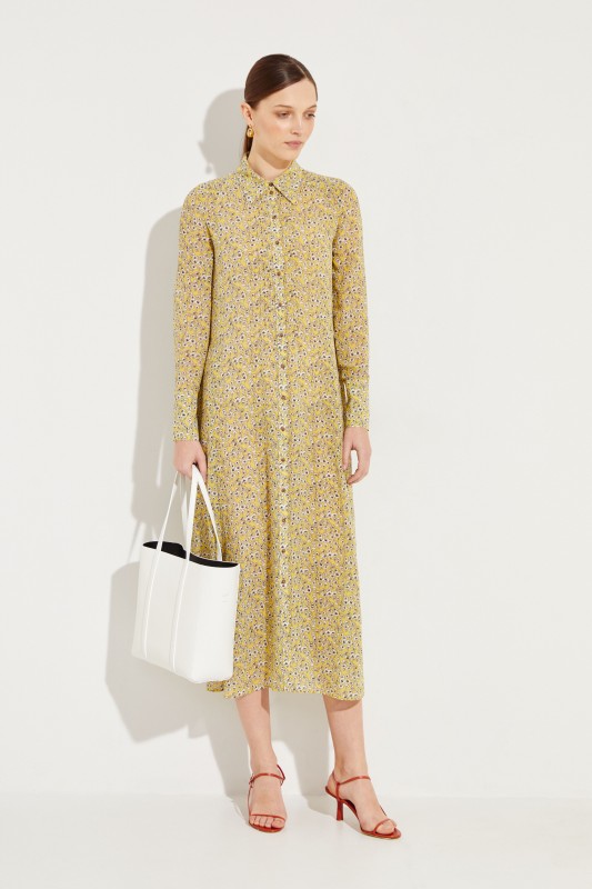 Seiden-Hemblusenkleid mit floralem Print 'Maggie' Gelb/Multi
