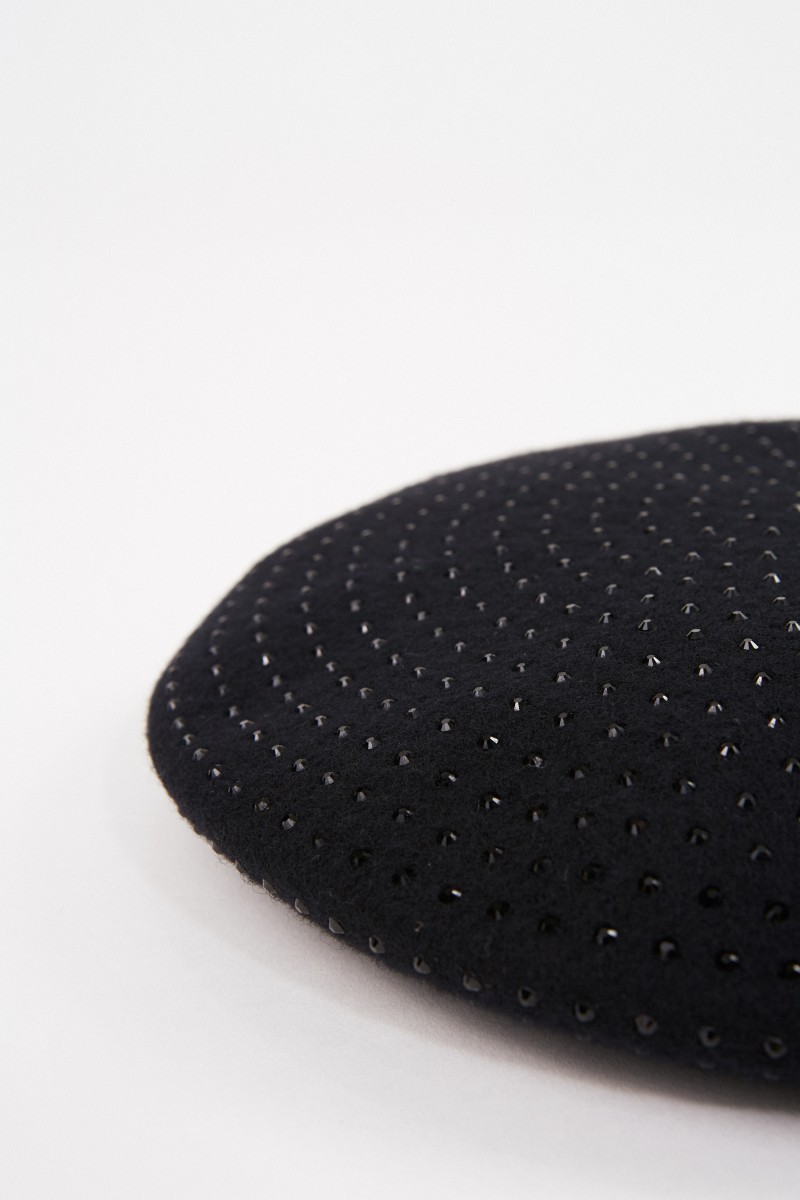Saint Laurent Woll-Baskenmütze mit Strass Schwarz