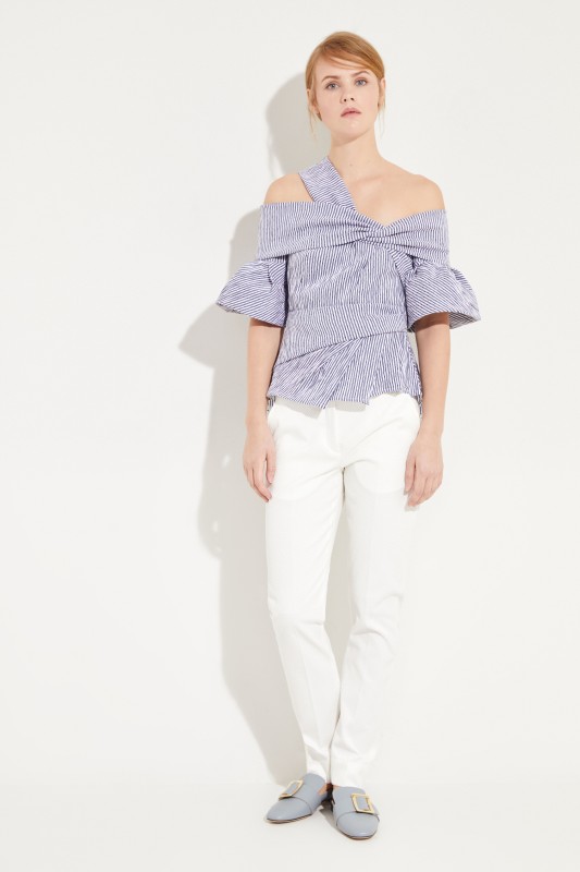Gestreiftes Top mit Cut-Outs Blau/Weiß