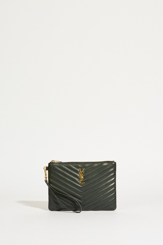 Leder-Clutch Monogram Dunkelgrün