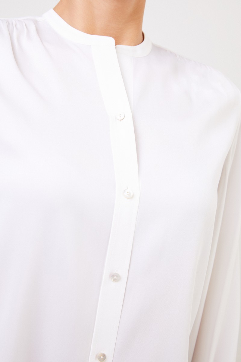 Seidenbluse mit Round-Neck Weiß
