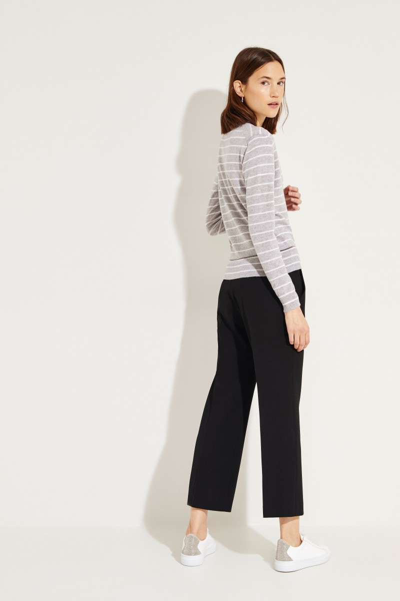 Gestreifter Cashmere-Cardigan Grau/Weiß