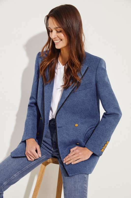 Baumwoll-Leinen-Blazer 'Blunose Everyday' Blau