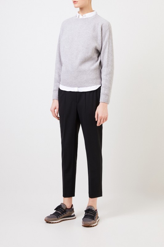 Brunello Cucinelli Gerippter Cashmere Pullover Grau
