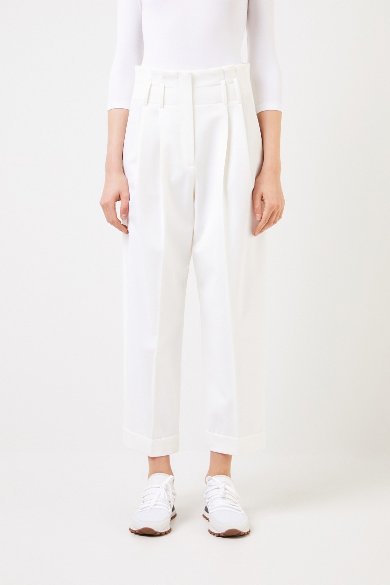 Brunello Cucinelli Woll-Bundfaltenhosen Weiß