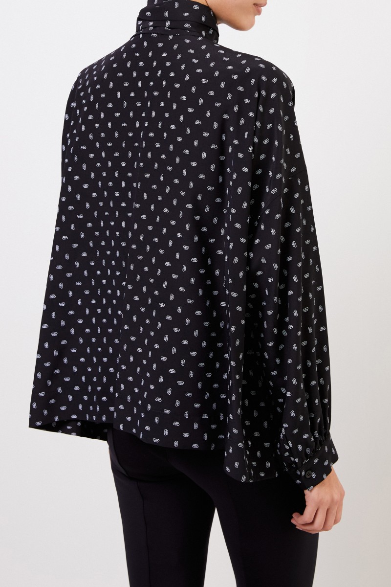 Seidenbluse mit Allover-Print Schwarz
