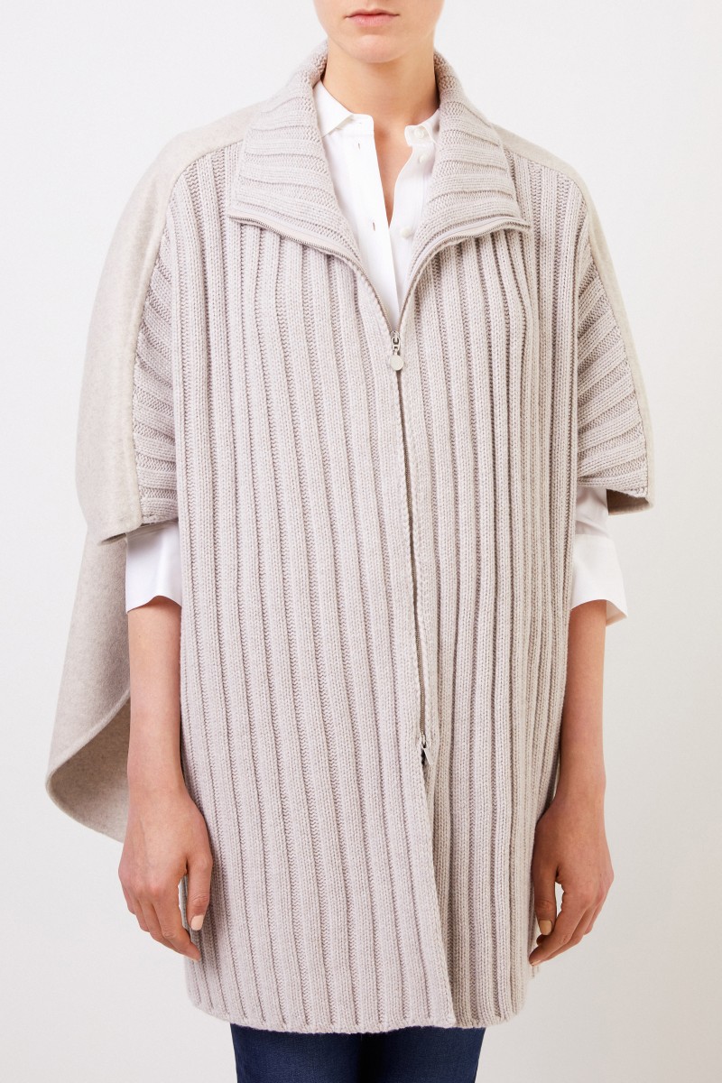 Fabiana Filippi Woll-Cashmere-Jacke mit Strickeinsatz Hellgrau