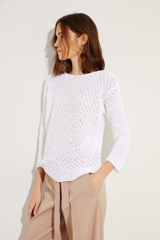 Baumwoll-Leinen-Pullover mit Pailletten Weiß