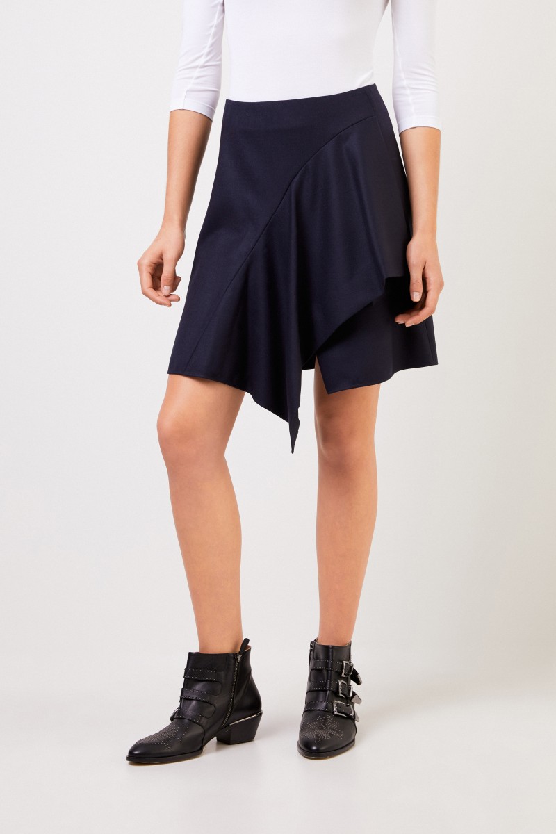 Chloé Asymmetrischer Woll-Rock Abyss Blue