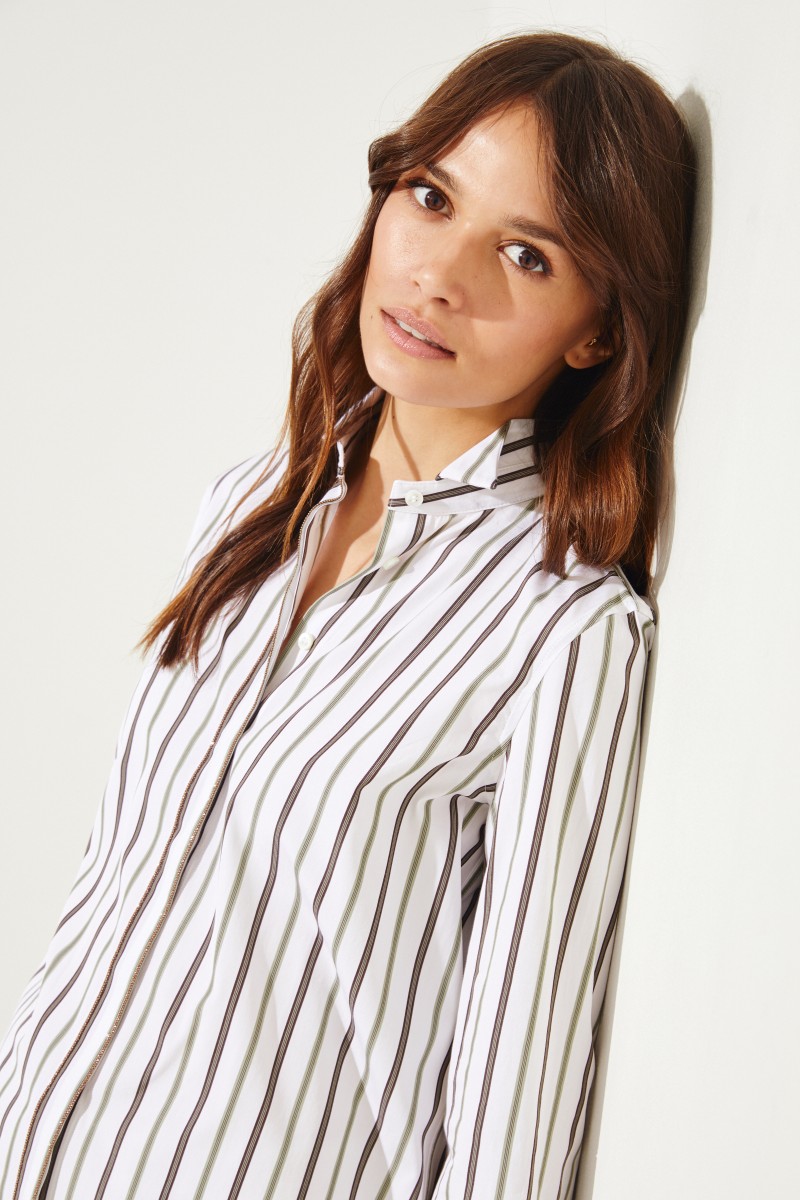 Brunello Cucinelli Gestreifte Bluse mit Perlenverzierung Multi