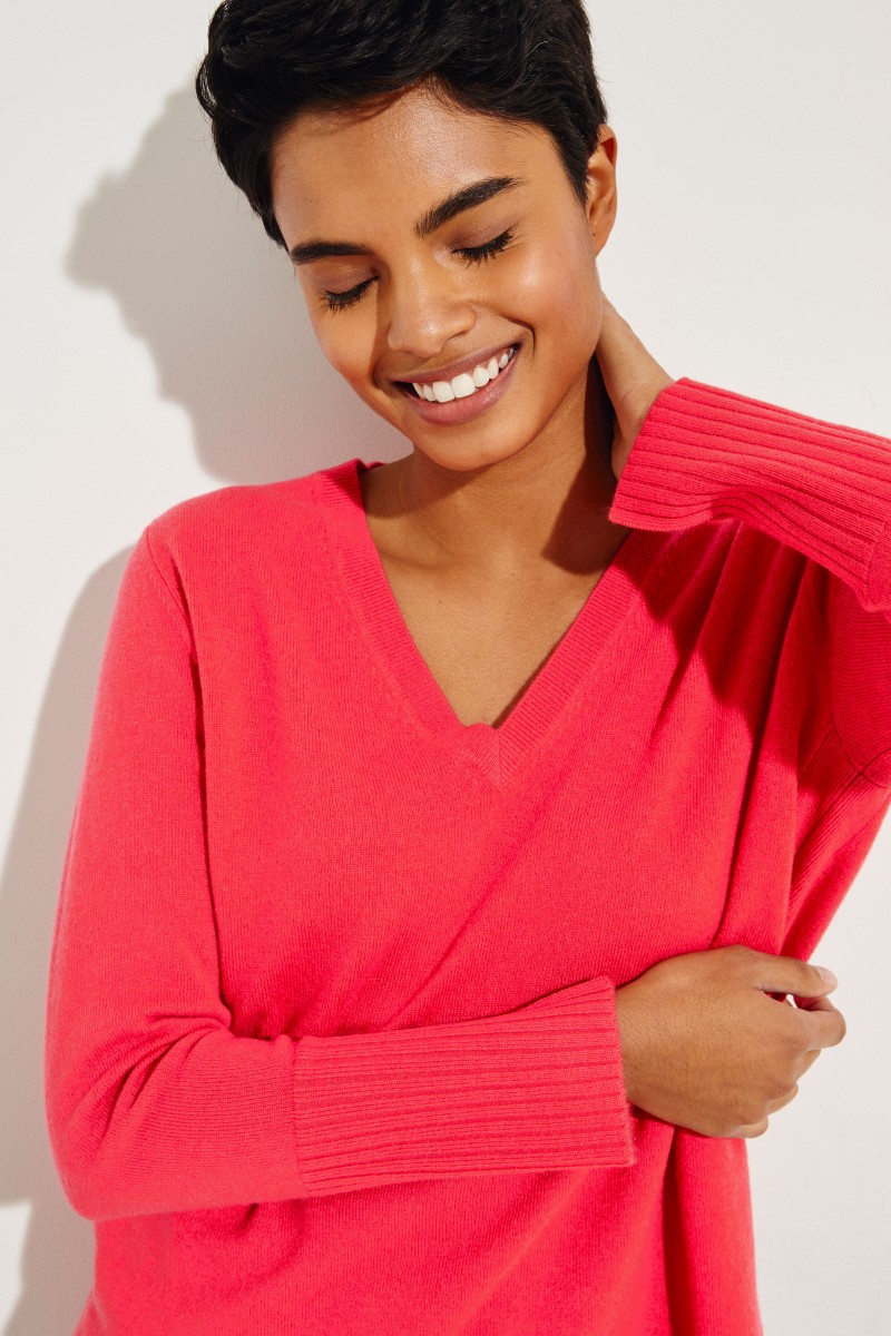 Cashmere-Pullover mit V-Ausschnitt Pink