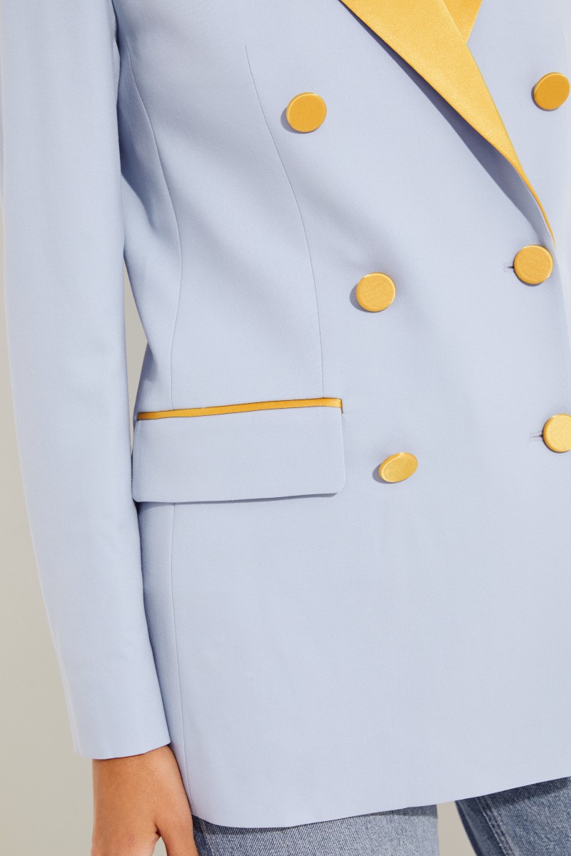 Woll-Blazer 'Harry' mit Satindetails Blau/Gelb