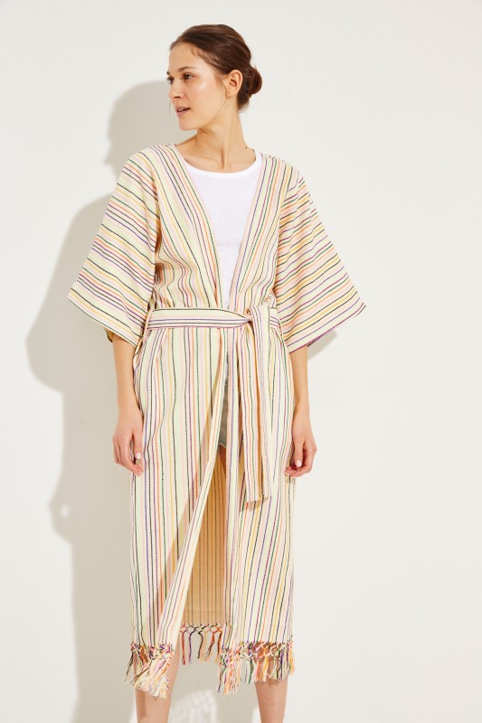 Kaftan mit Streifenmuster Crème/Multi