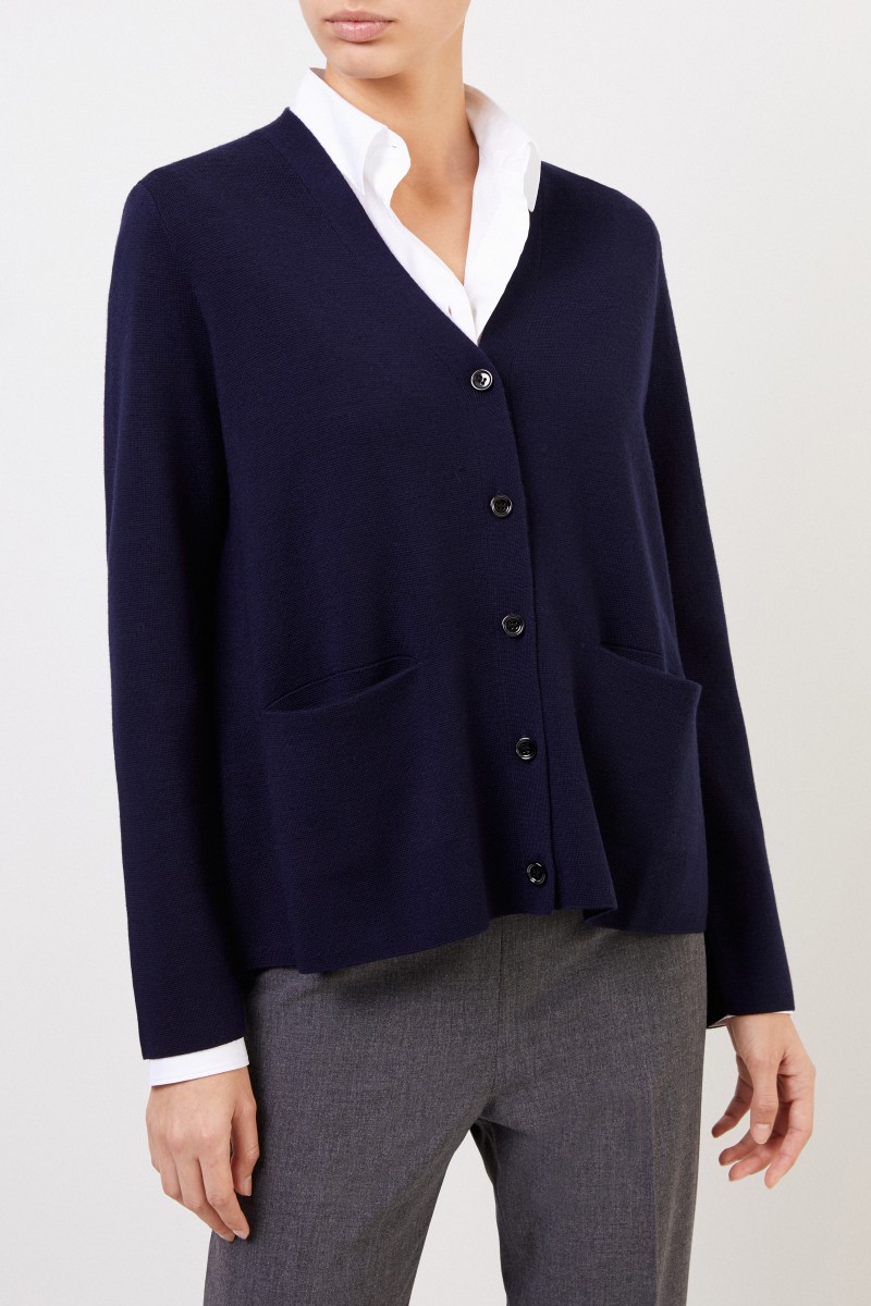 Ausgestellter Woll-Cardigan Marineblau